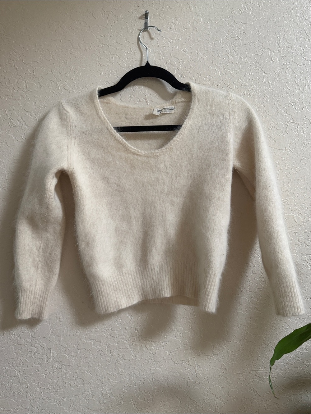 Vintage Girls Cream Scoop Neck Angora and Lamb Wool Sweater